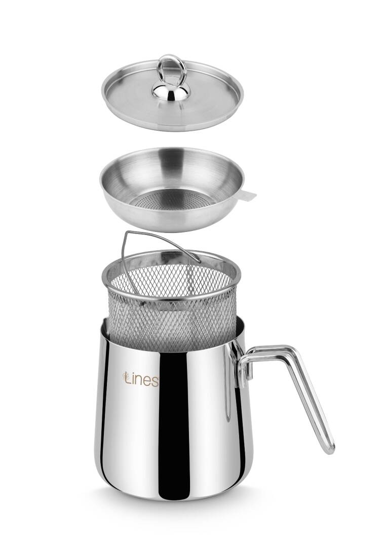 Lines Çok Amaçlı Paslanmaz Çelik Kızartma & Sebze Haşlama Potu – Süzgeç Aparatlı, 4 parça 2 Litre - 4