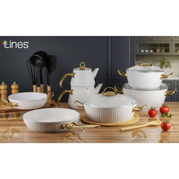 Lines 17 Parça Helen Granit Çeyiz Tencere Seti - Beyaz - Lines