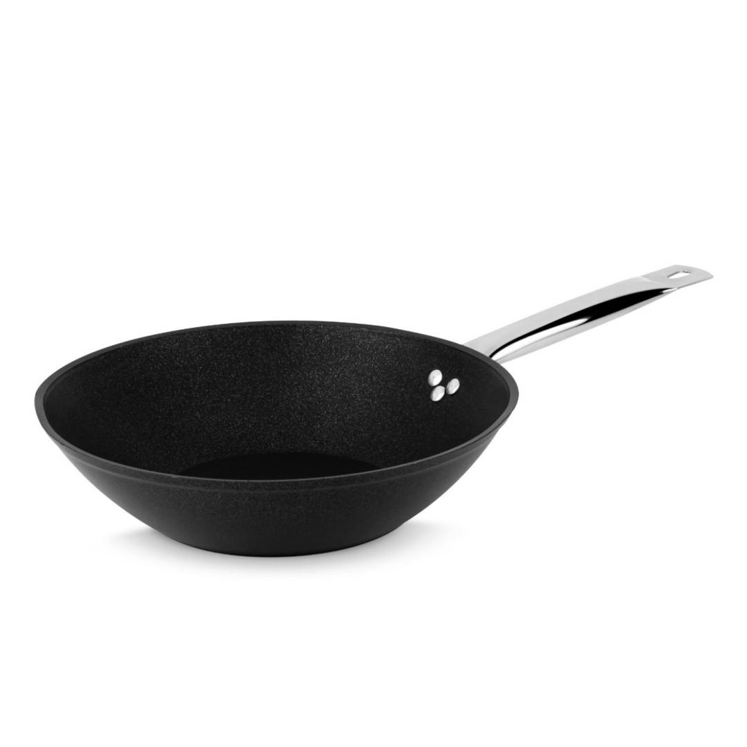 Lines 28 Cm İndüksiyon Taban Granit Wok Tava Metal kulp - Siyah