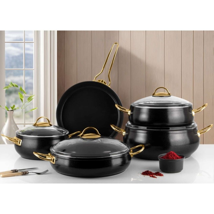 Lines 9 Parça Seramik Güveç Tencere Seti -Siyah - Lines