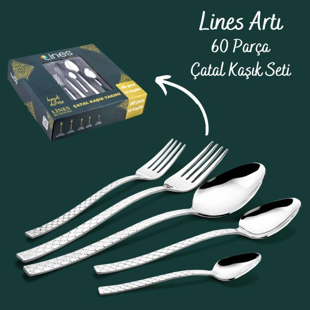 Lines Artı 60 Parça 12 Kişilik Kutulu Çatal Kaşık Takımı