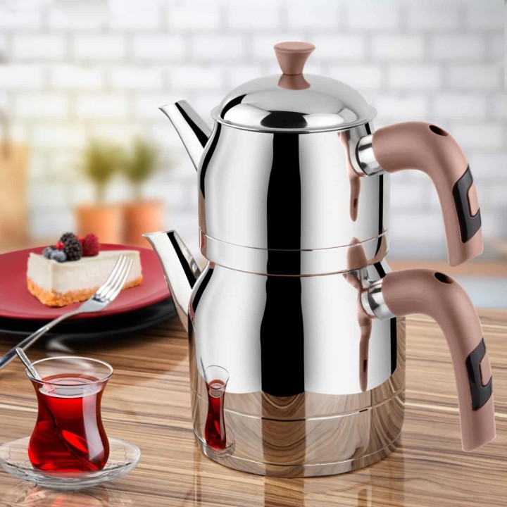 Lines Ayperi Kristal Kulplu Paslanmaz Çelik Çaydanlık - Bronz - Lines