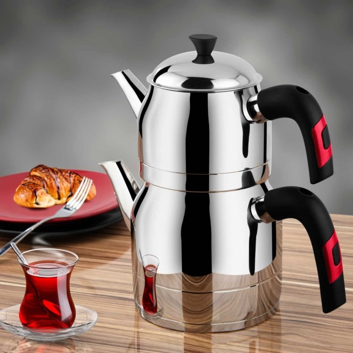 Lines Ayperi Kristal Kulplu Paslanmaz Çelik Çaydanlık - Siyah - Lines