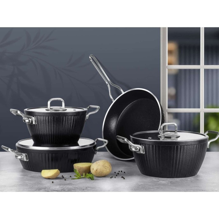 Lines Ayseren 7 Parça Granit Tencere Seti - Siyah - Lines