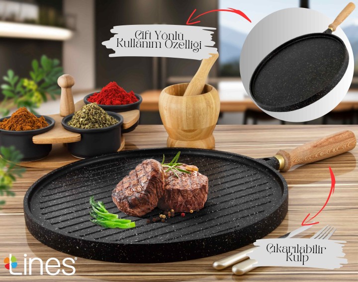 Lines Çift Yönlü Granit Döküm Mühürleme-Gözleme Tavası - Lines