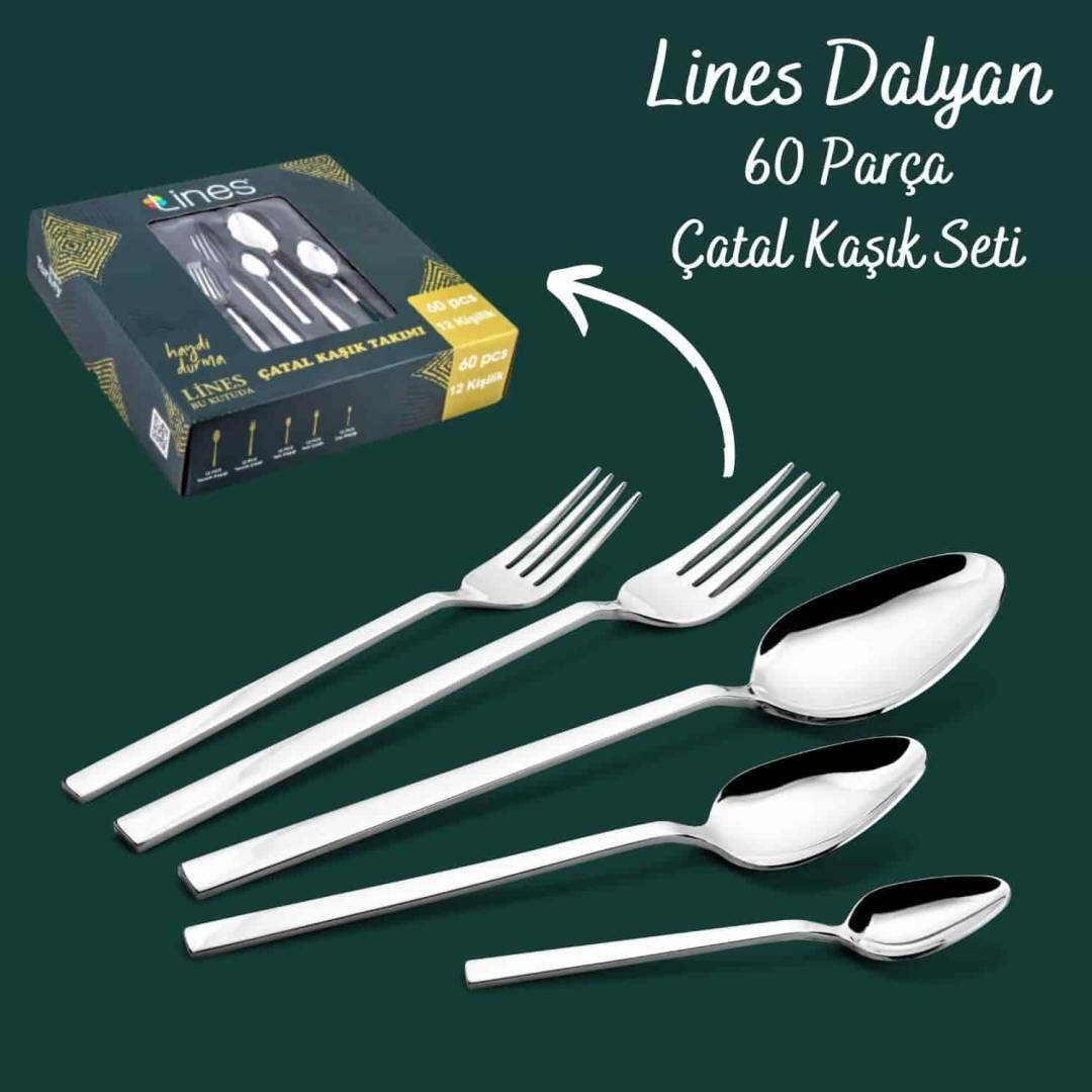 Lines Dalyan 60 Parça 12 Kişilik Kutulu Çatal Kaşık Takımı