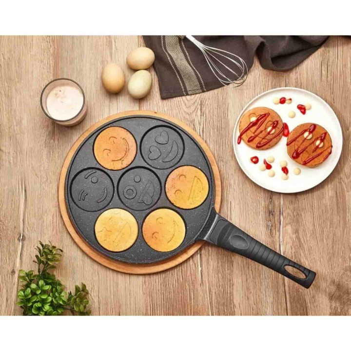 Lines Granit Pankek Emoji Smile Döküm Tava Bakalit Kulp 26 Cm - Siyah - Lines