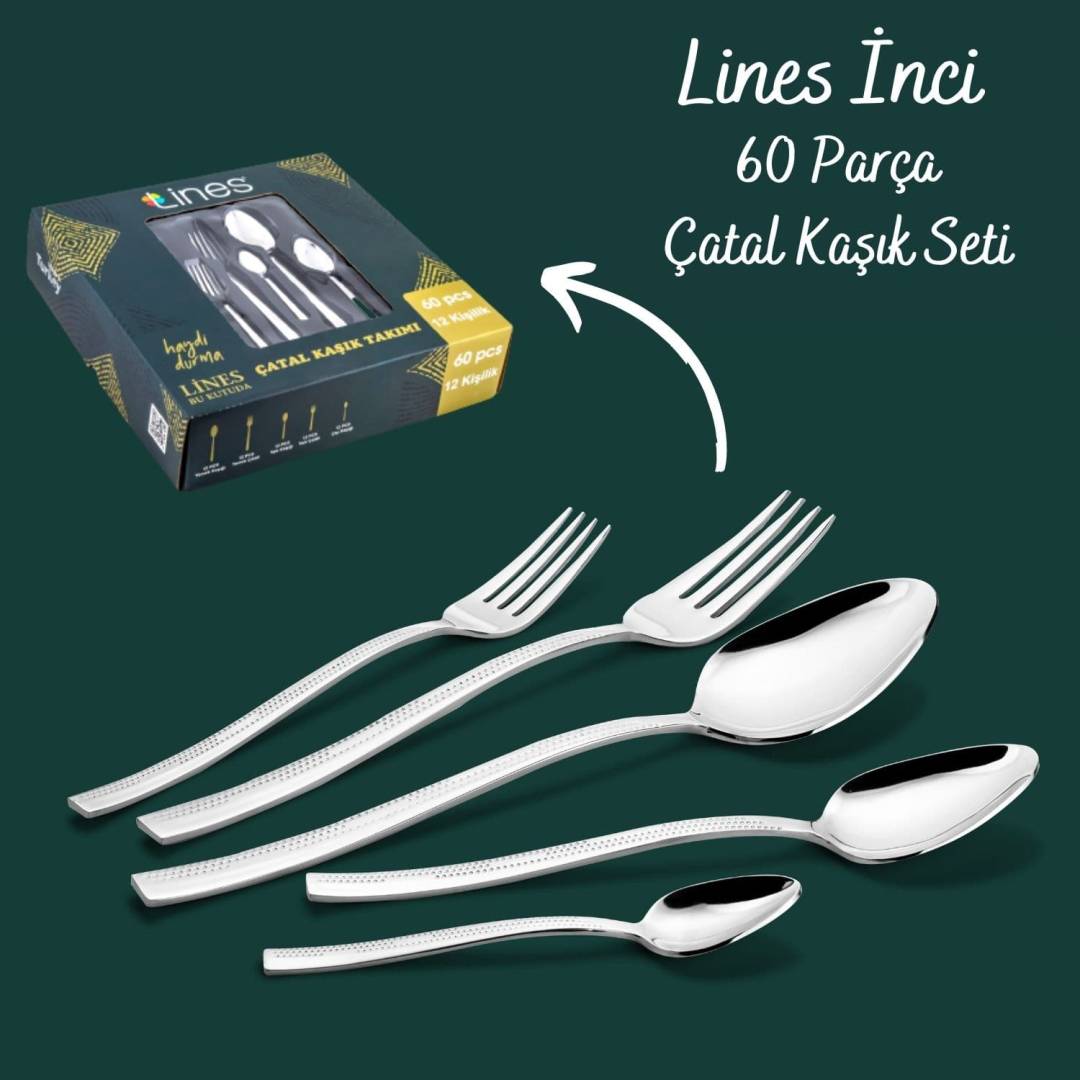 Lines İnci 60 Parça 12 Kişilik Kutulu Çatal Kaşık Takımı