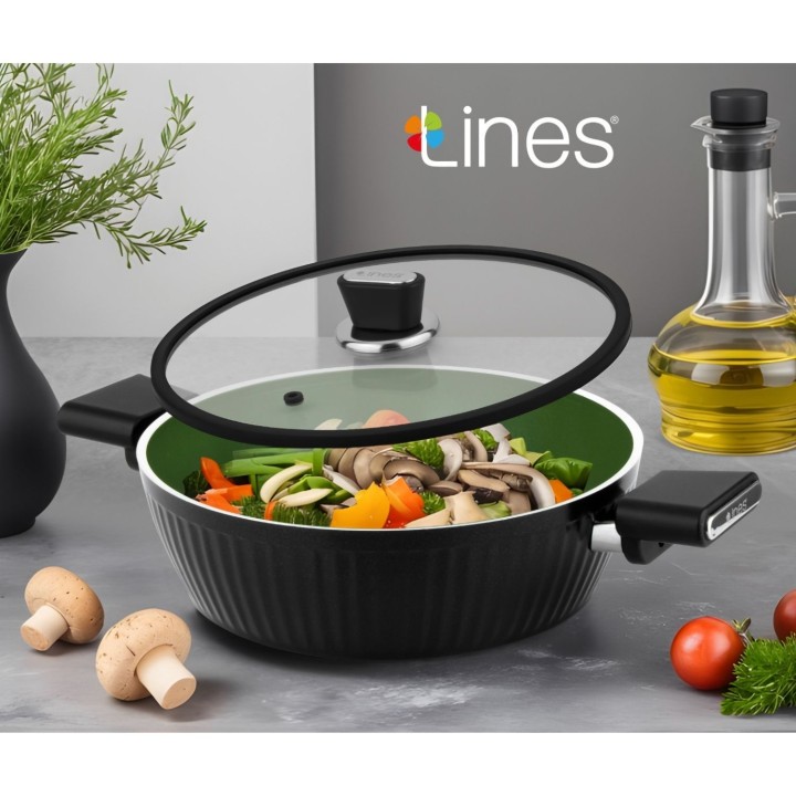 Lines Kristal Basık Seramik Tencere Siyah Yeşil - Lines