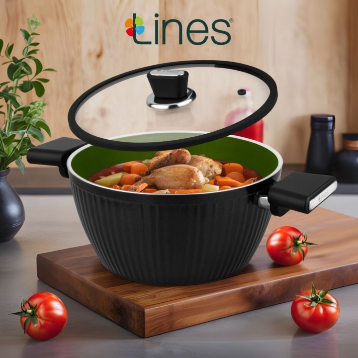 Lines Kristal Derin Seramik Tencere Siyah Yeşil - Lines