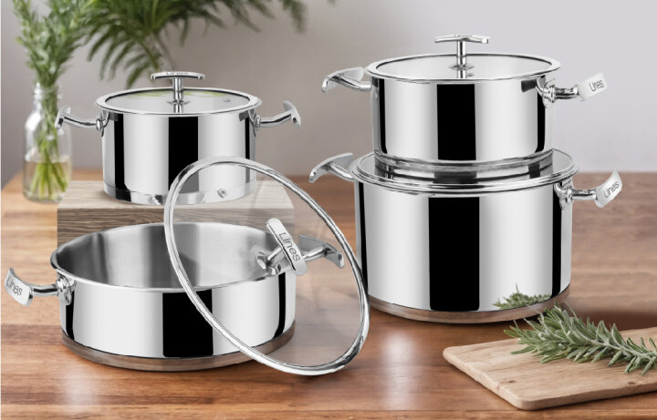 Lines luxry 8 parça çelik set-Altın kulp - Lines