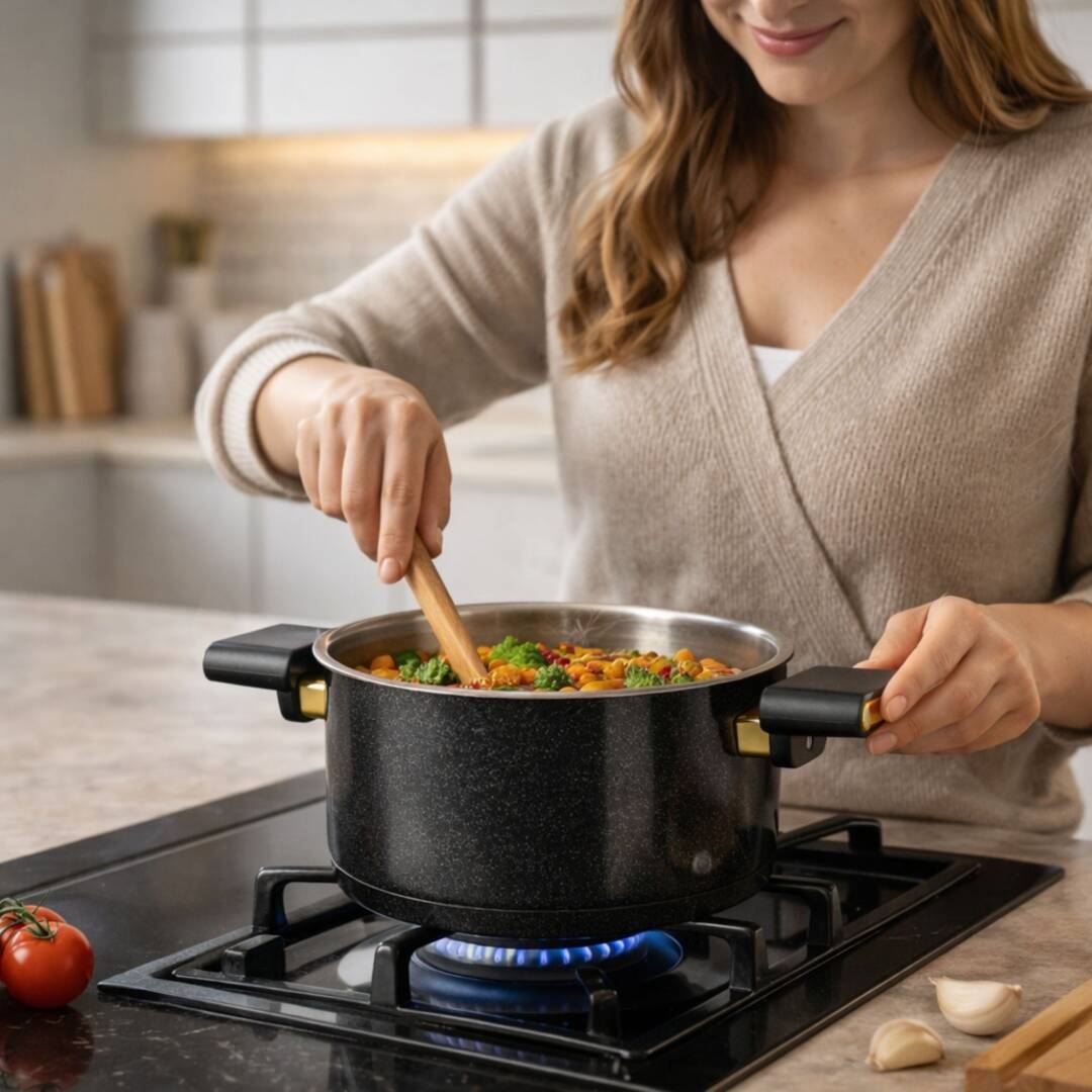 Lines Luxury 8 Parça Çelik Tencere Seti – İçi %100 Paslanmaz Çelik, Dışı Granit Kaplama Premium Tencere Seti - 2