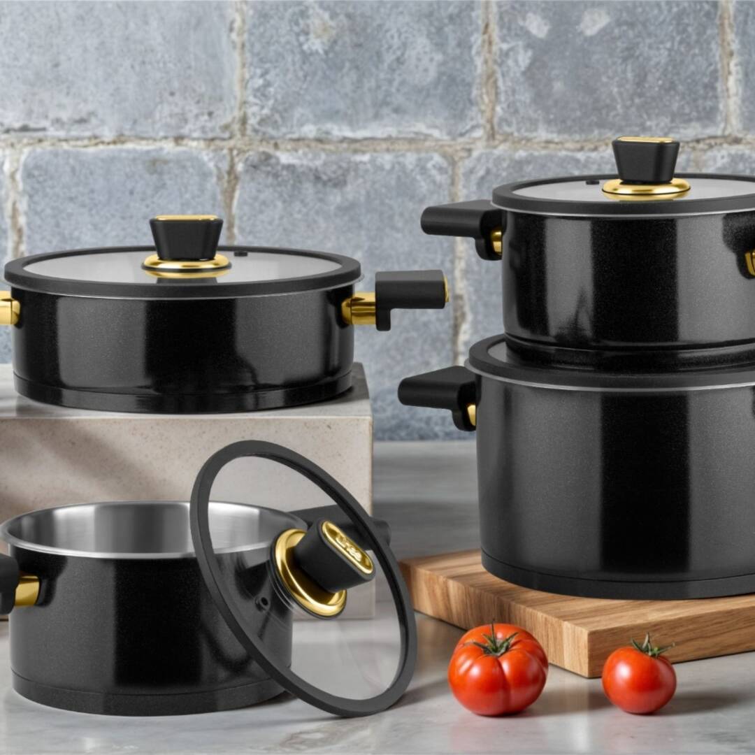 Lines Luxury 8 Parça Çelik Tencere Seti – İçi %100 Paslanmaz Çelik, Dışı Granit Kaplama Premium Tencere Seti - 3