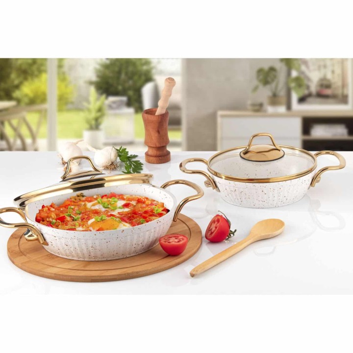 Lines Maya 4 Parça Granit Sahan Seti Altın Metal Kulp - Beyaz - Lines