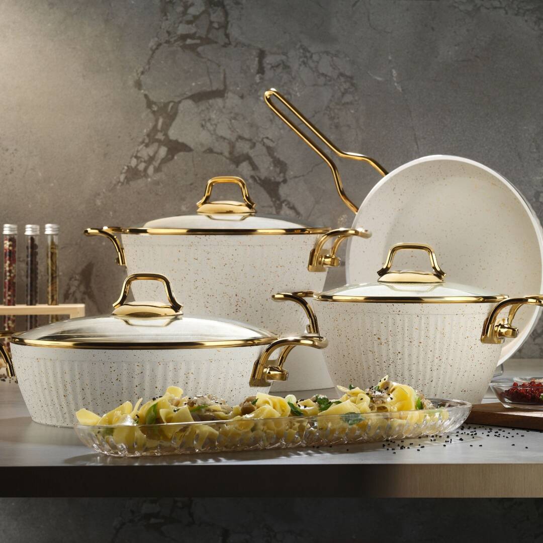 Lines Maya 7 Parça Granit Tencere Seti - Desenli Beyaz - 2