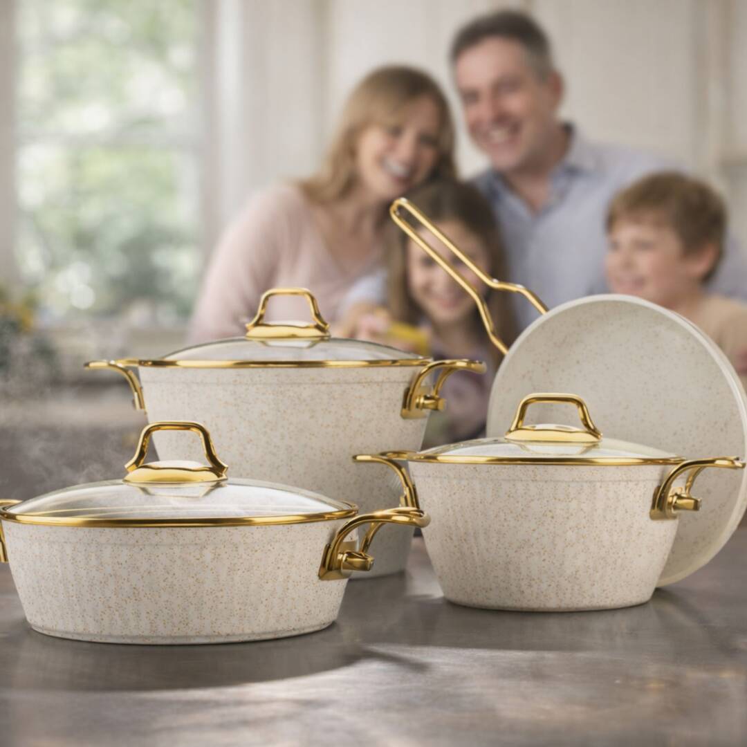 Lines Maya 7 Parça Granit Tencere Seti - Desenli Beyaz - 3