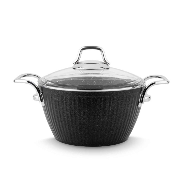 Lines Maya İndüksiyon Taban Granit Desenli Derin Tencere Metal Kulp - Siyah - Lines