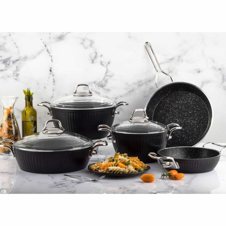 Lines Maya İndüksiyon Taban Granit Tencere Set Siyah - 8 Parça - Lines