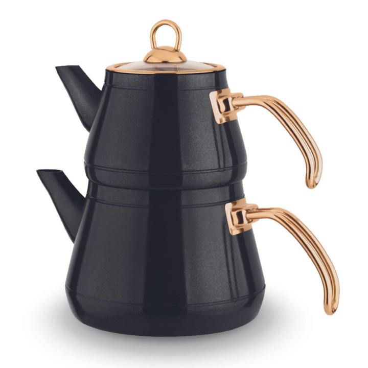 Lines Maya Granit Çaydanlık Altın Metal Kulplu - Siyah - Lines