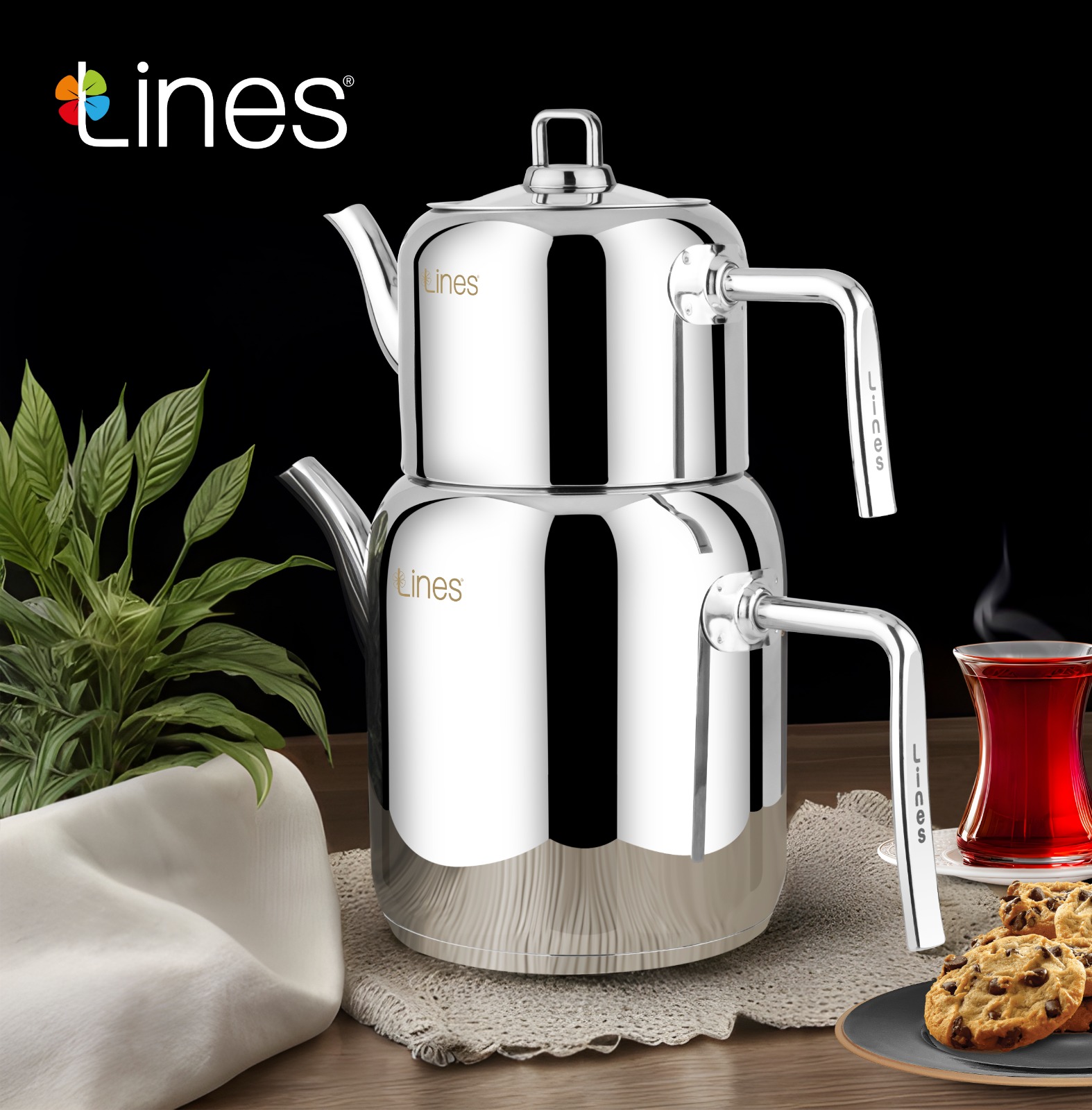 Lines Mercan Metal Kulp Paslanmaz Çelik Çaydanlık