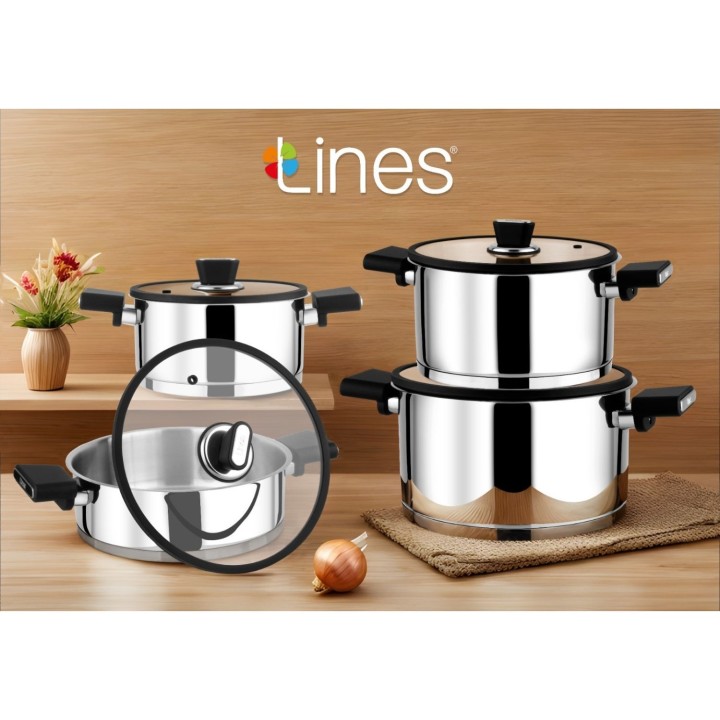 Lines Mercan Silikon Kapaklı Çelik Tencere Seti 8 Parça - Lines