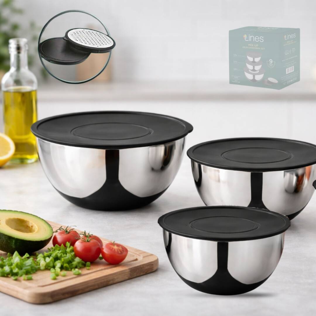 Lines Mix up Paslanmaz Çelik Rendeli Karıştırma Seti 9 parça Inox