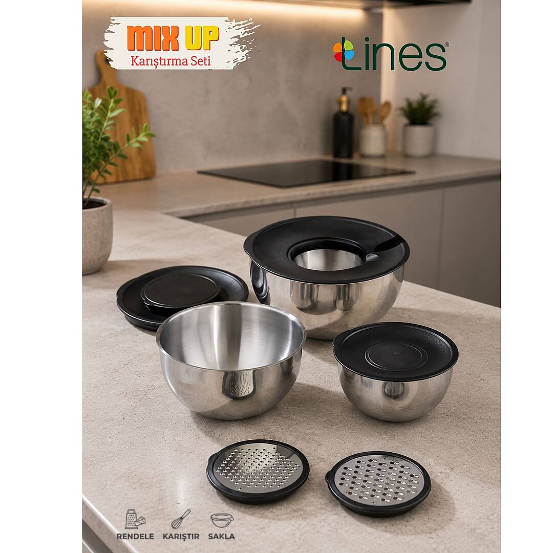 Lines Mix up Rendeli Karıştırma Seti 9 parça Inox Paslanmaz Çelik - 5