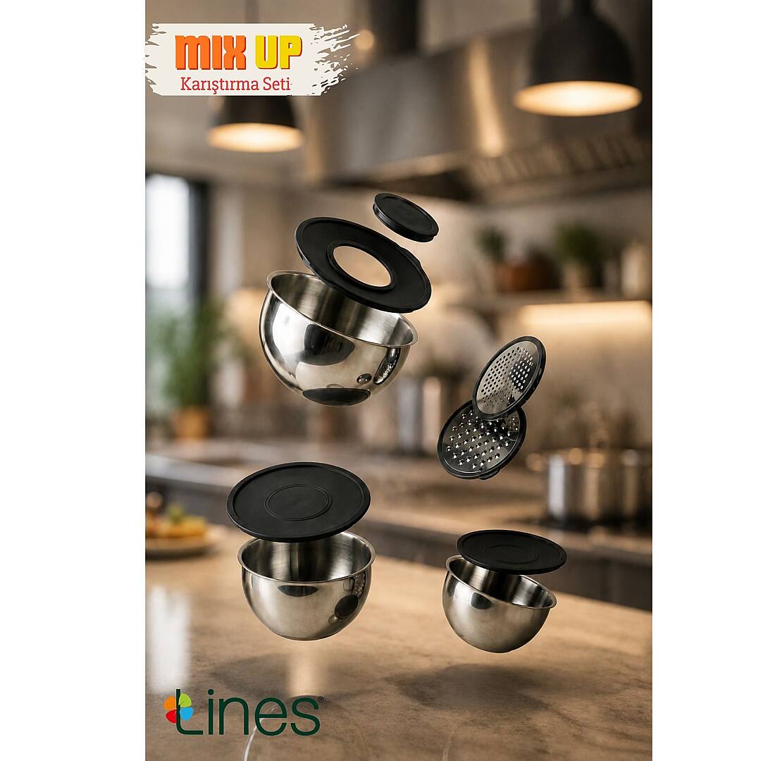 Lines Mix up Rendeli Karıştırma Seti 9 parça Inox Paslanmaz Çelik - 7