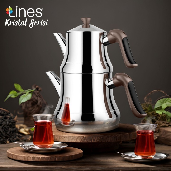 Lines Naz Kristal Serisi Bronz Soft Kulp Paslanmaz Çelik Çaydanlık - Lines
