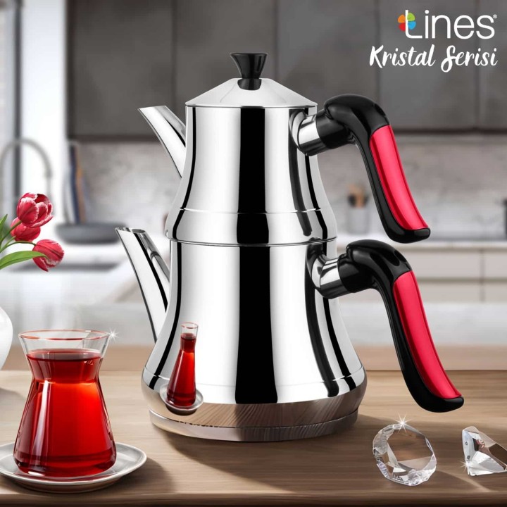 Lines Naz Kristal Serisi Siyah Soft Kulp Paslanmaz Çelik Çaydanlık - Lines