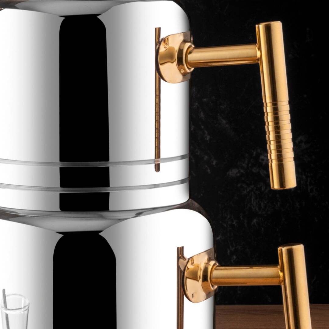 Lines Nil Aile Boy Paslanmaz Çelik Çaydanlık Altın Kulp — Büyük Boy Çaydanlık Takımı, İndüksiyon Uyumlu, 18/10 Çelik - 3