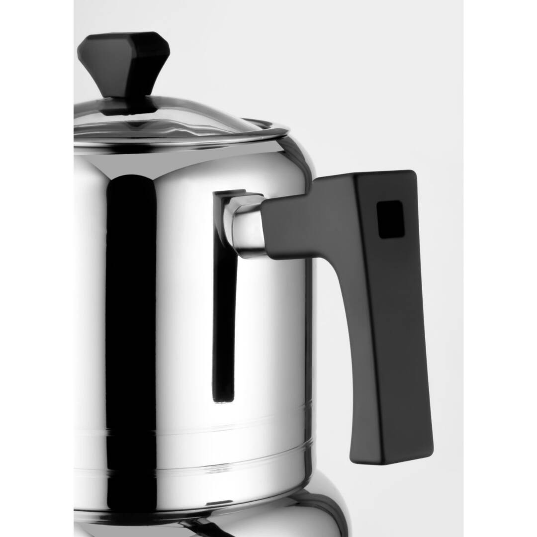 Lines Nil Aile Boy Paslanmaz Çelik Çaydanlık Siyah Soft Kulp — Büyük Boy Çaydanlık Takımı, İndüksiyon Uyumlu, 18/10 Çelik - 3