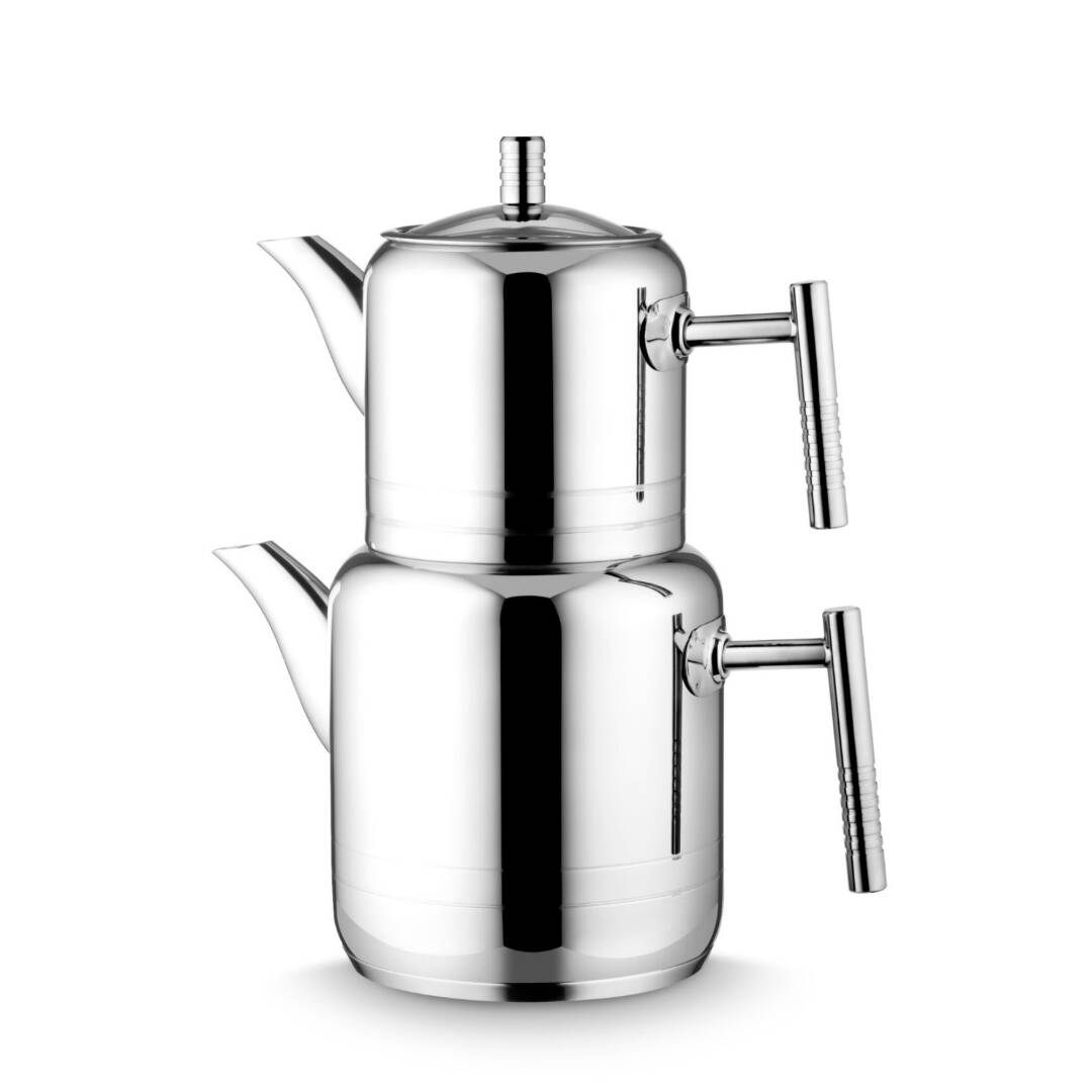 Lines Nil Aile Boy Paslanmaz Çelik Çaydanlık Metal Kulp — Büyük Boy Çaydanlık Takımı, İndüksiyon Uyumlu, 18/10 Çelik - 2