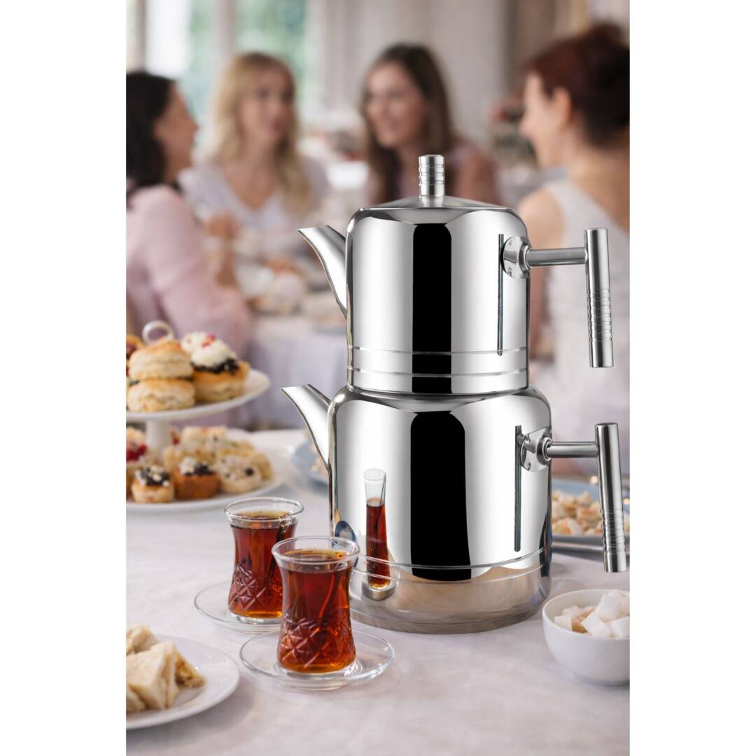 Lines Nil Aile Boy Paslanmaz Çelik Çaydanlık Metal Kulp — Büyük Boy Çaydanlık Takımı, İndüksiyon Uyumlu, 18/10 Çelik - 3