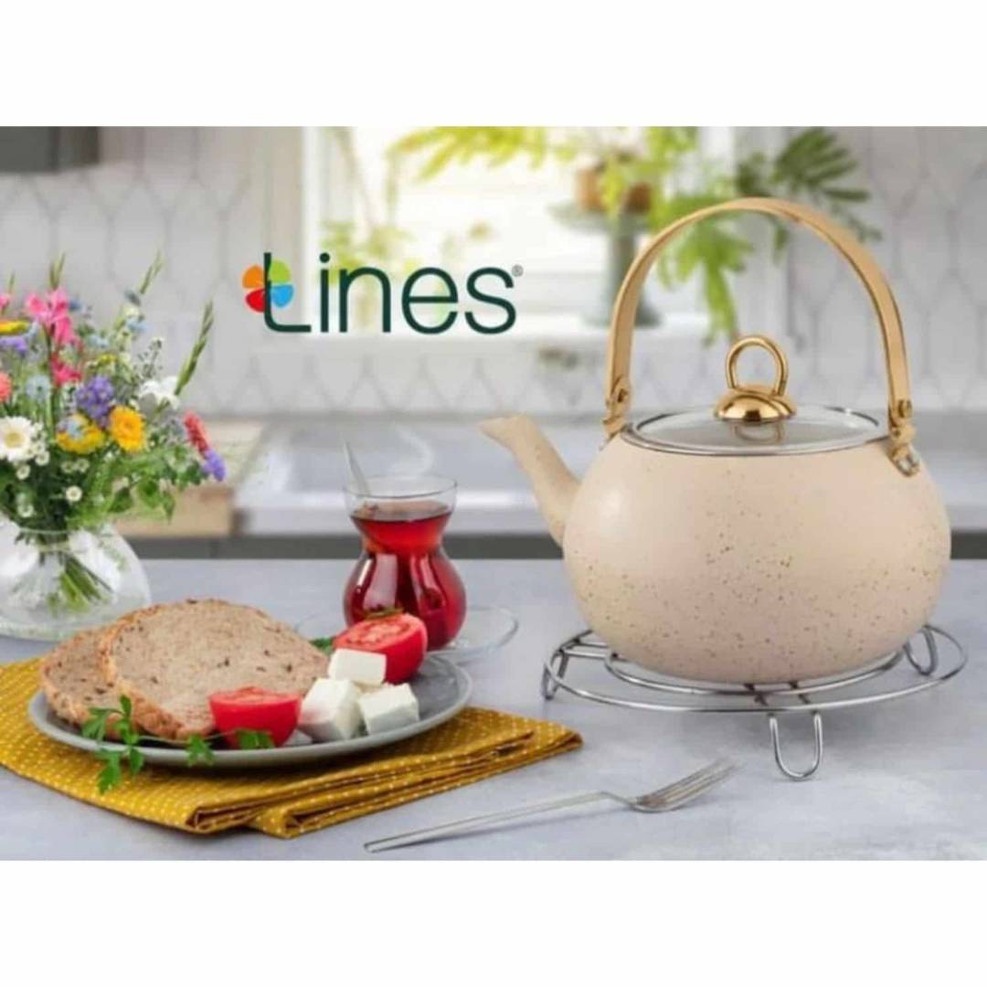 Lines Orkide Altın Metal Kulp Granit Tek Demlik - Krem