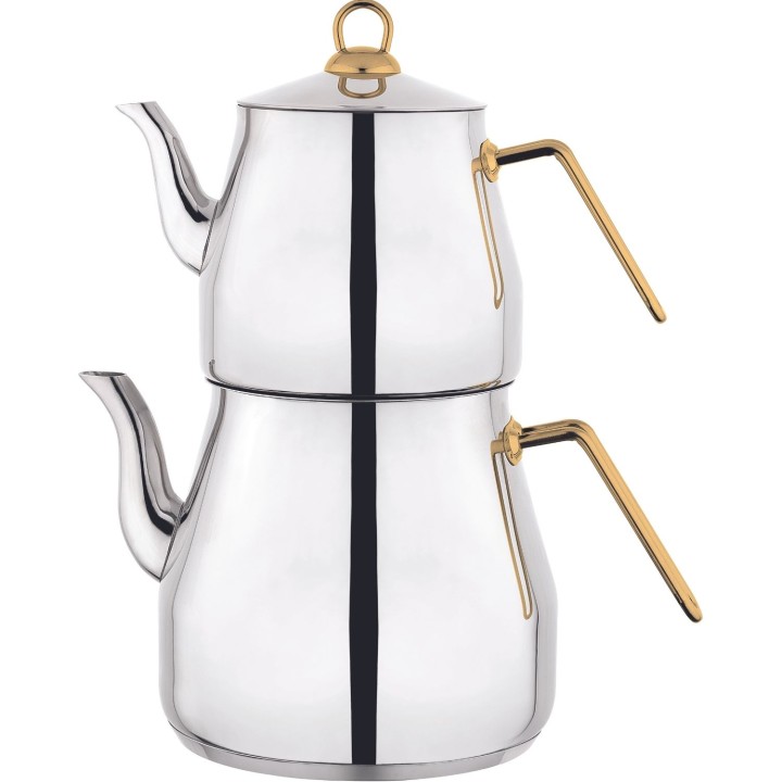 Lines Piramit Altın Kulplu Mega Çelik Çaydanlık - Lines