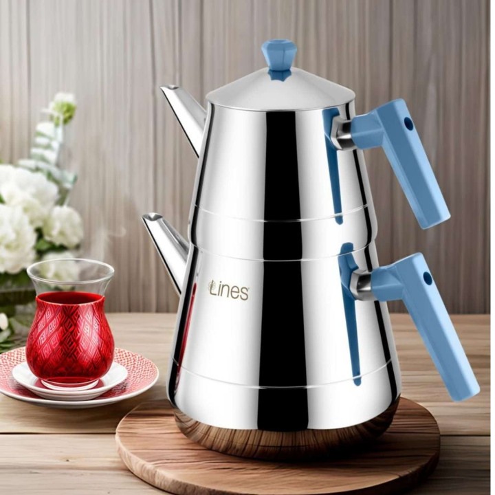 Lines Piramit Soft Kulp Paslanmaz Çelik Çaydanlık - Gri Kulp - Lines