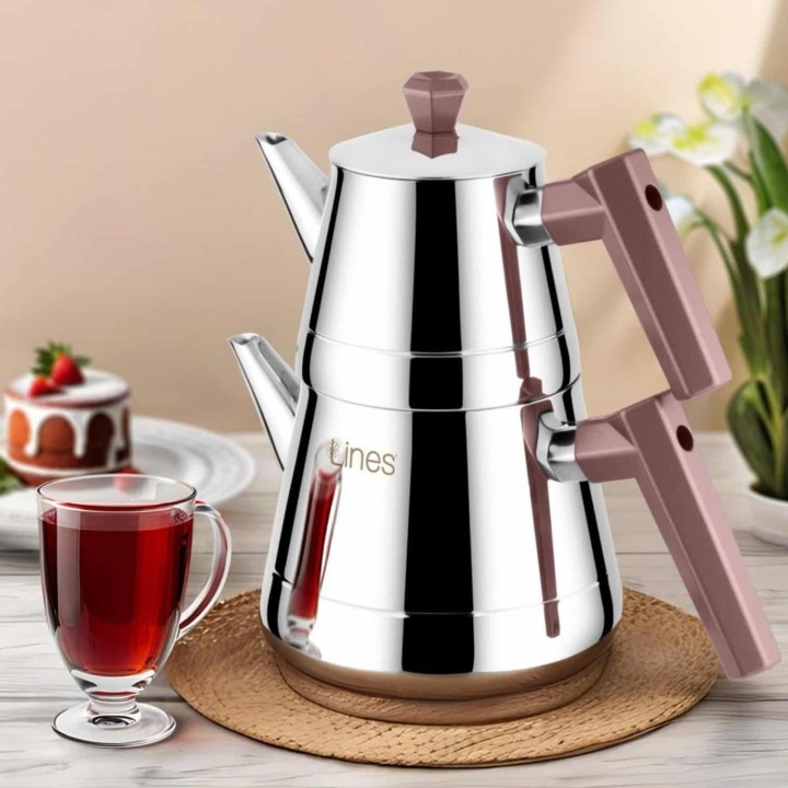 Lines Piramit Soft Kulp Paslanmaz Çelik Çaydanlık - Rose Kulp - Lines