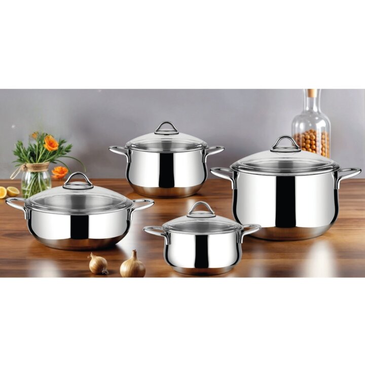 Lines Pırıl 8 Parça Çelik Tencere Seti + Aycan Orta Boy Çaydanlık | Paslanmaz Mutfak & Çeyiz Seti Metal Kulp - 4
