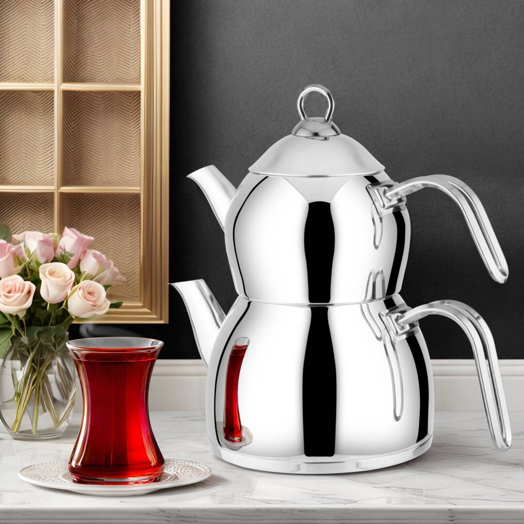 Lines Pırıl 8 Parça Çelik Tencere Seti + Aycan Orta Boy Çaydanlık | Paslanmaz Mutfak & Çeyiz Seti Metal Kulp - 7