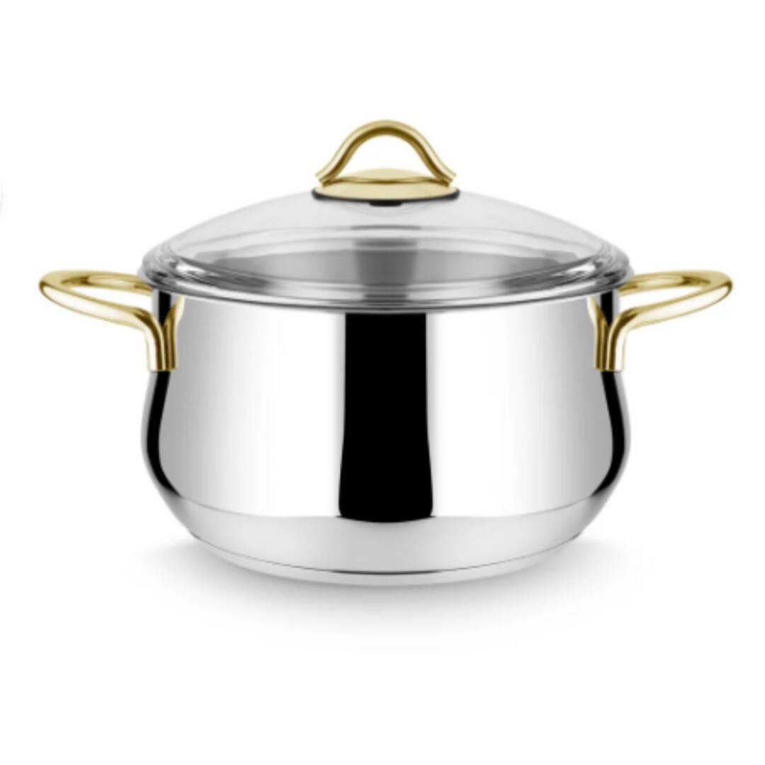 Lines Pırıl 8 Parça Çelik Tencere Seti + Aycan Orta Boy Çaydanlık | Paslanmaz Mutfak & Çeyiz Seti Altın Kulp - 5