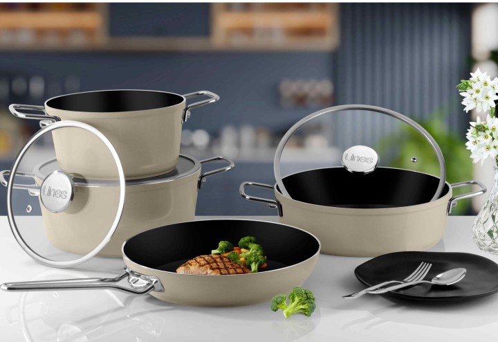 Lines Rozella 7 Parça Titanyum Tencere Seti - Krem - Lines
