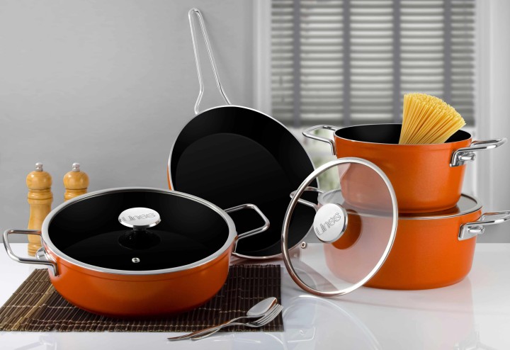 Lines Rozella 7 Parça Titanyum Tencere Seti - Turuncu - Lines