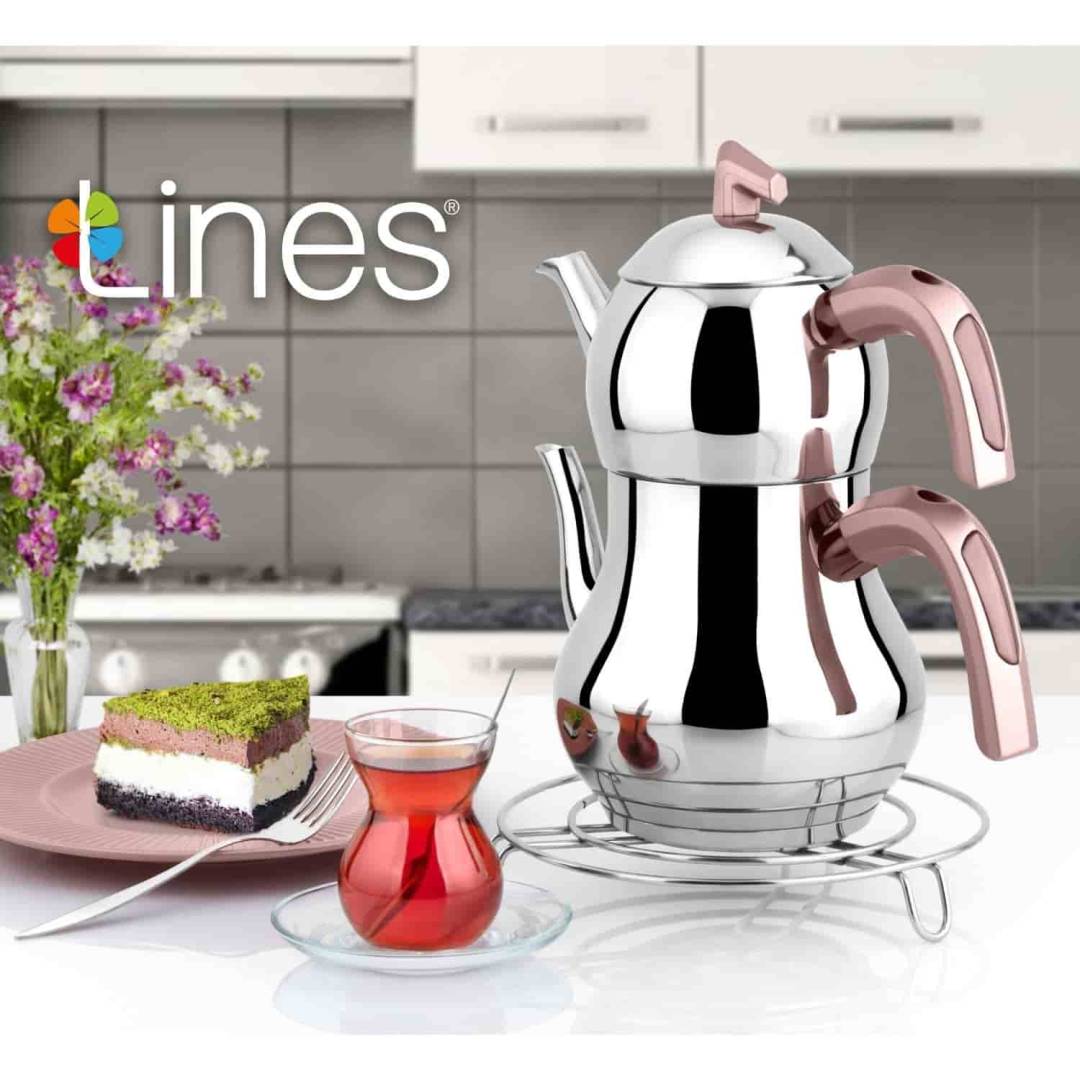 Lines Şahmeran Çelik Çaydanlık Soft Kulp - Rose