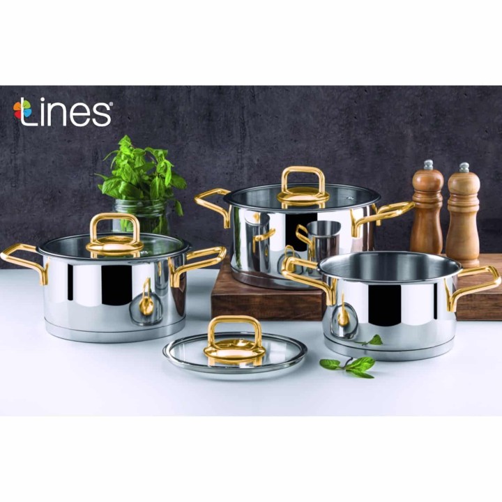 Lines Silver 6 Parça Derin Tencere Seti Paslanmaz Çelik - Altın - Lines