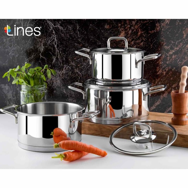 Lines Silver 6 Parça Derin Tencere Seti Paslanmaz Çelik - Gümüş - Lines