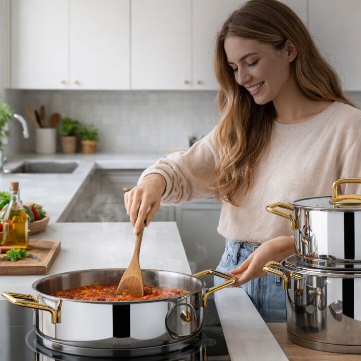 Lines Silver 8 Parça Altın Metal Kulplu Paslanmaz Çelik Tencere Seti - 2