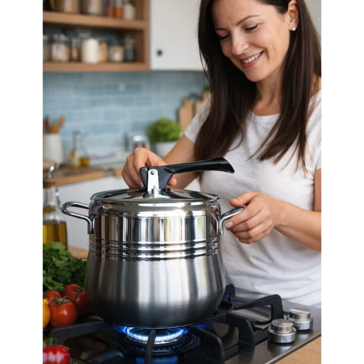 Lines Silver Düdüklü Tencere Metal Kulp Yay Kapak Paslanmaz Çelik Tasarım - 2