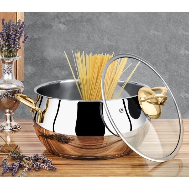 Lines Zeycan Altın Kulp Derin Küre Çelik Tencere - Lines