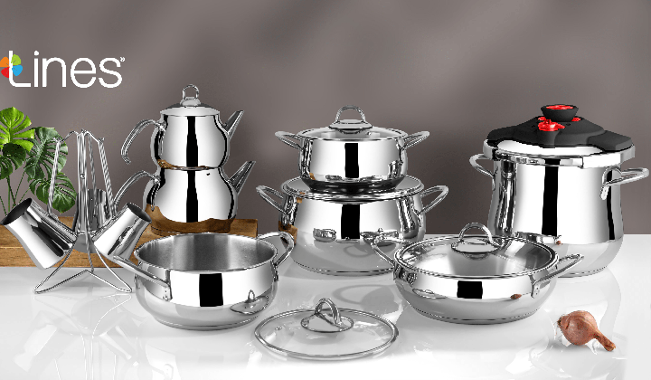 Lines Zeycan 18 Parça Paslanmaz Çelik Clipso Tencere Çeyiz Seti- Gümüş - Lines